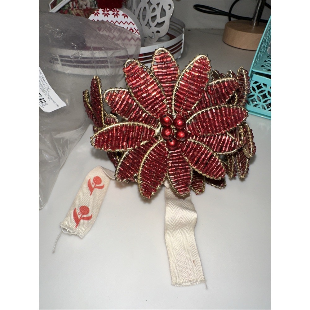 Pomegranate Red Leaf Flower Napkin Rings‎ Set Of 4